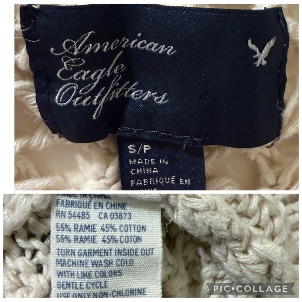 American Eagle Outfitters Open Knit Crochet Sweater Cream Boho Western Size S - Picture 7 of 8